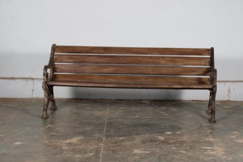 Vintage Indian Teakwood and Cast Iron Garden Bench, 29Hx72x23 - Image 3