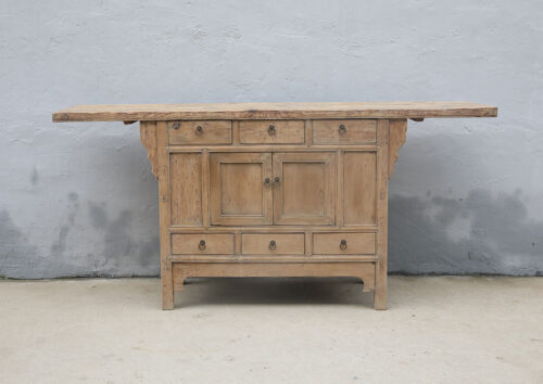 Antique Chinese Bleached Elm Cabinet, 40Hx86x22 - Image 4