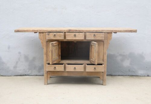 Antique Chinese Bleached Elm Cabinet, 40Hx86x22 - Image 5