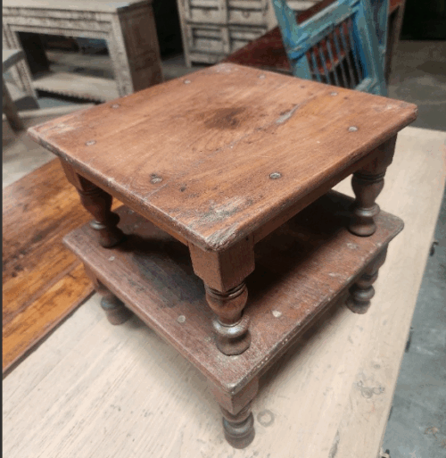 Vintage Indian Teakwood Foot Stool 11.5 x 11.5 x 6.25 H