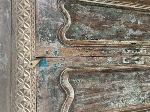 Indian Armoire made from Antique Doors and Carvings, 63Hx33x15.5 - Image 3