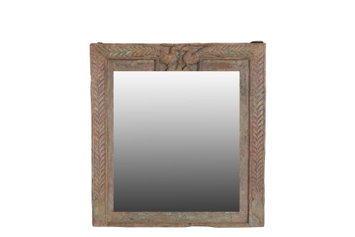 Antique Indian Carved Teak Mirror Frame, 29Hx27x3