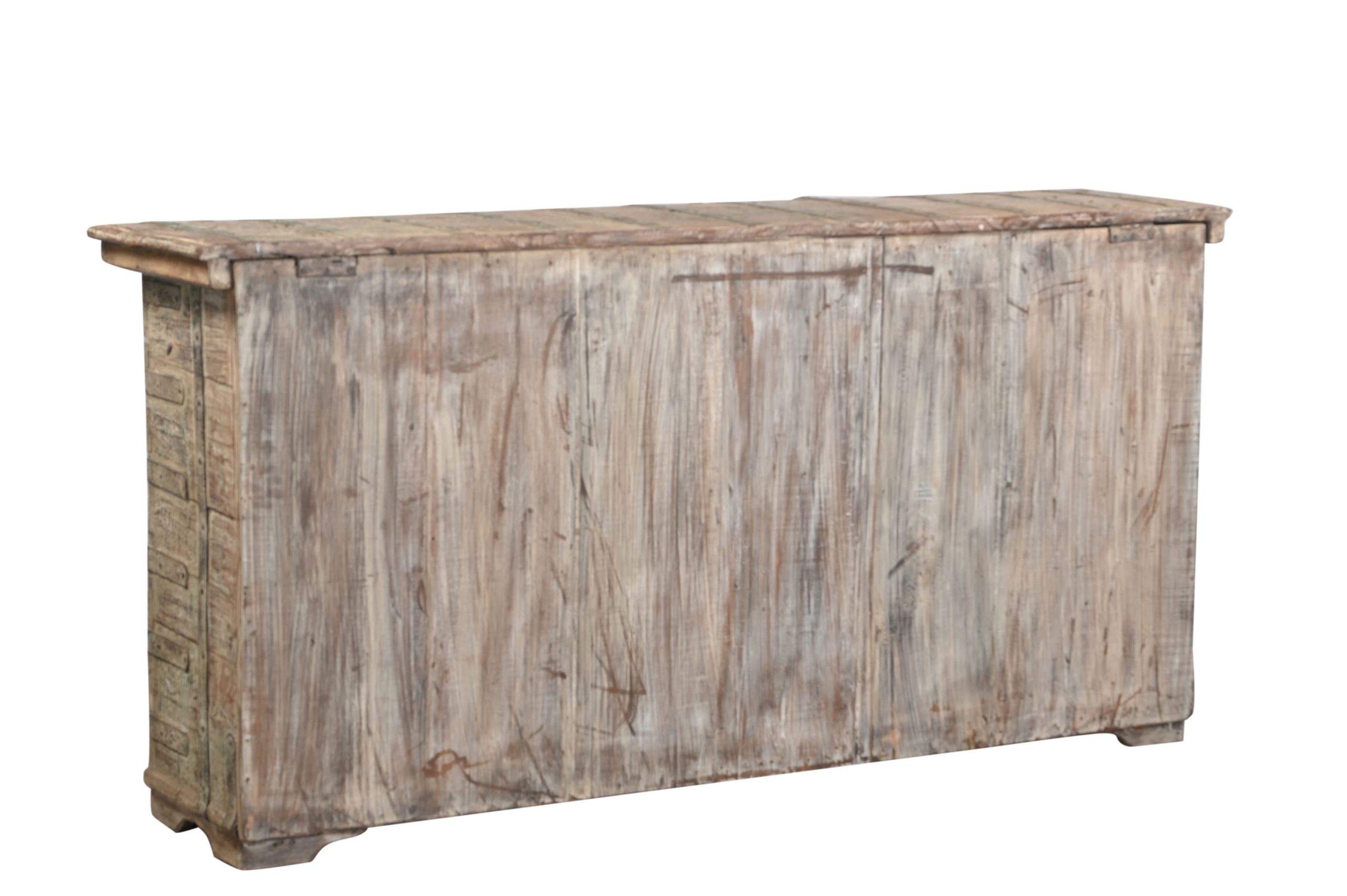 Antique Indian Teakwood and Iron Pitara Chest, reduced in depth to make a console, 33Hx68x17 - Image 5
