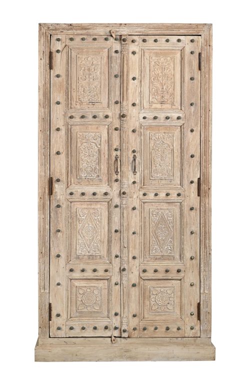 Bleached Indian Colonial Style Teakwood Armoire constructed from antique doors, 79Hx42x21 - Image 3