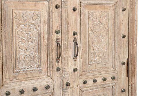 Bleached Indian Colonial Style Teakwood Armoire constructed from antique doors, 79Hx42x21 - Image 2