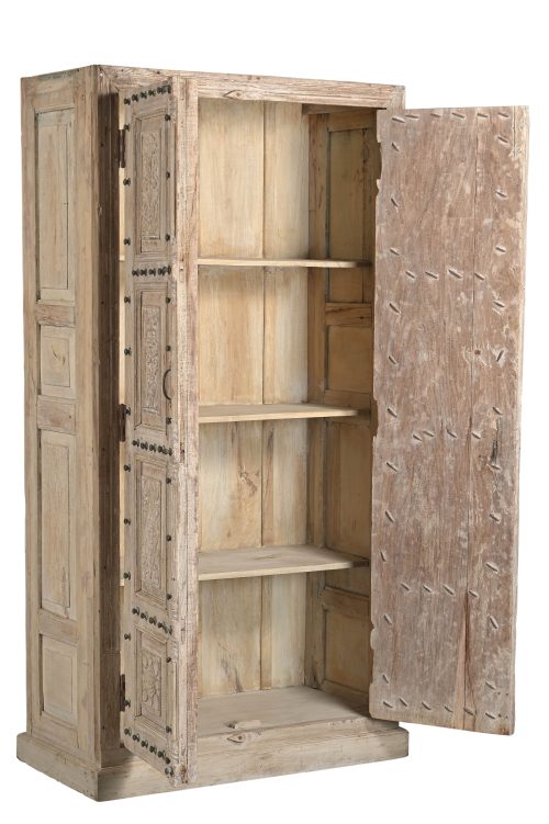 Bleached Indian Colonial Style Teakwood Armoire constructed from antique doors, 79Hx42x21 - Image 4