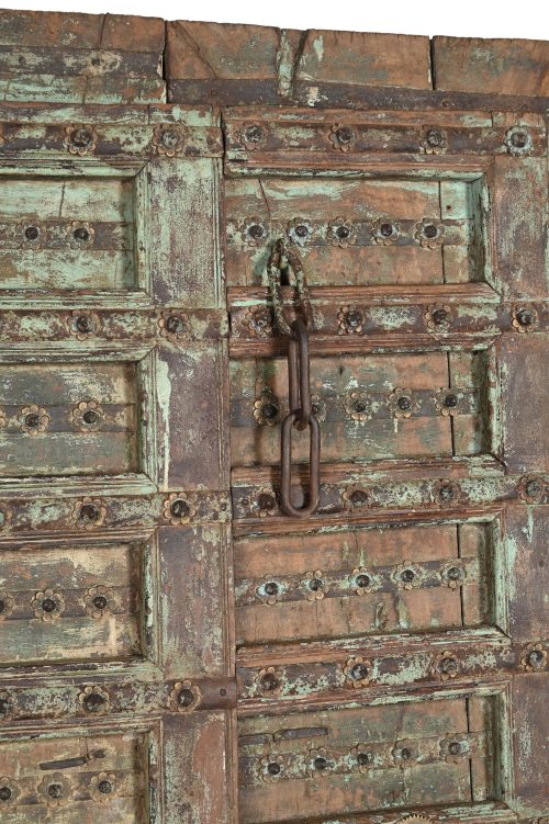 Antique Indian Carved and Painted Teakwood Gujarati Door, 82Hx47x3 - Image 2