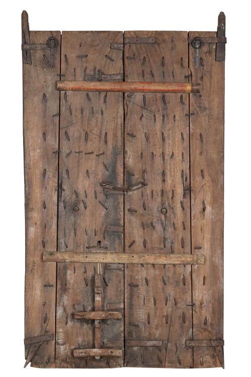 Antique Indian Carved and Painted Teakwood Gujarati Door, 82Hx47x3 - Image 3
