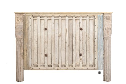 Indian King Size Headboard constucted from an Antique Bleached Teakwood Ceiling Panel, 60Hx85x7