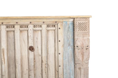 Indian King Size Headboard constucted from an Antique Bleached Teakwood Ceiling Panel, 60Hx85x7 - Image 2