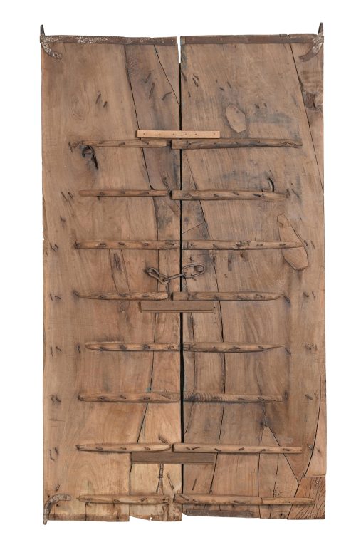 Antique Indian Carved Teakwood and Iron Door, 81Hx47x3 - Image 3