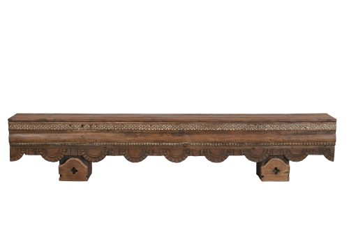 Indian Large Carved Teakwood Bench Constructed From Antique Components, 19Hx95x12