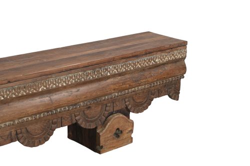 Indian Large Carved Teakwood Bench Constructed From Antique Components, 19Hx95x12 - Image 3