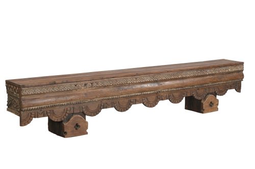 Indian Large Carved Teakwood Bench Constructed From Antique Components, 19Hx95x12 - Image 2