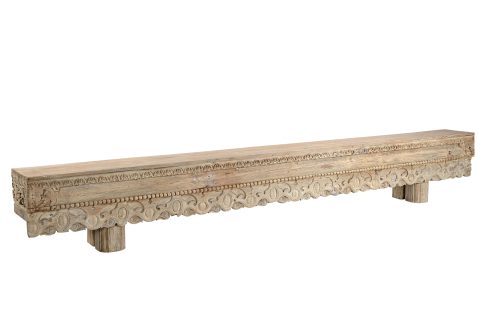 Indian Large Carved Teakwood Bench Constructed From Antique Components, 19Hx130x12