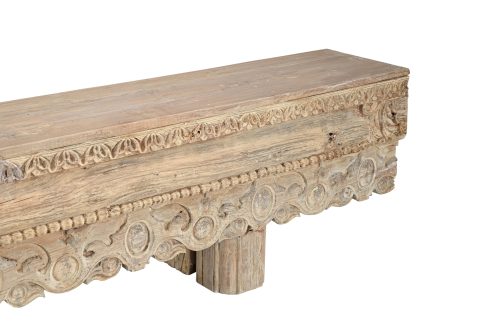 Indian Large Carved Teakwood Bench Constructed From Antique Components, 19Hx130x12 - Image 2