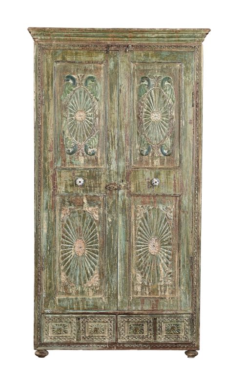 Antique Indian Carved and Painted Armoire,71Hx38x15 - Image 3