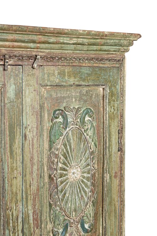 Antique Indian Carved and Painted Armoire,71Hx38x15 - Image 2