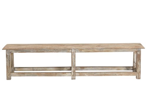 Vintage Indian Painted Teakwood Bench, 17Hx72x12 - Image 3