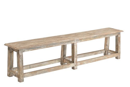 Vintage Indian Painted Teakwood Bench, 17Hx72x12