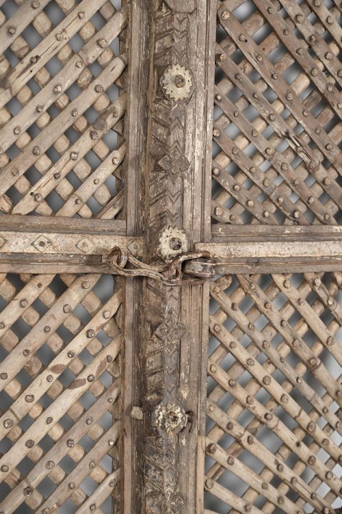 Antique Indian Carved and Sun Bleached Teakwood "Jali" Trellis Door, 93Hx40x3 - Image 2