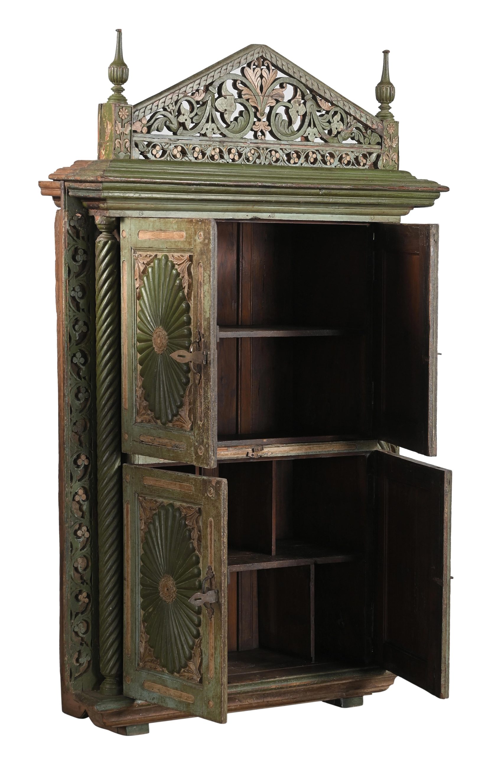 Antique Indian Carved and Painted Teakwood Armoire, 71Hx45x20 - Image 4