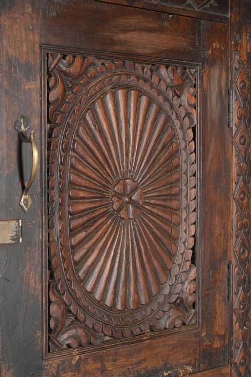 Antique Indian Carved Teakwood 4-door Armoire, 80Hx55x16 - Image 2