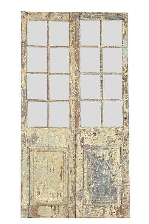 Vintage Anglo-Indian Painted Teakwood and Glass Door, 90Hx46x2