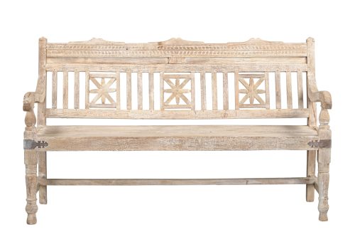 Vintage Anglo-Indian Colonial Style Carved Teakwood Bench, 38Hx62x25 - Image 3
