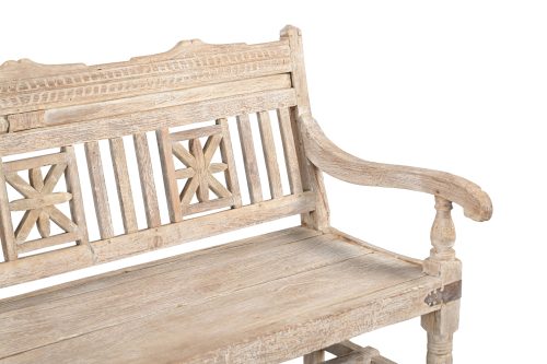 Vintage Anglo-Indian Colonial Style Carved Teakwood Bench, 38Hx62x25 - Image 2
