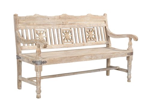 Vintage Anglo-Indian Colonial Style Carved Teakwood Bench, 38Hx62x25