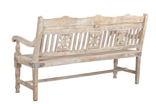 Vintage Anglo-Indian Colonial Style Carved Teakwood Bench, 38Hx62x25 - Image 4