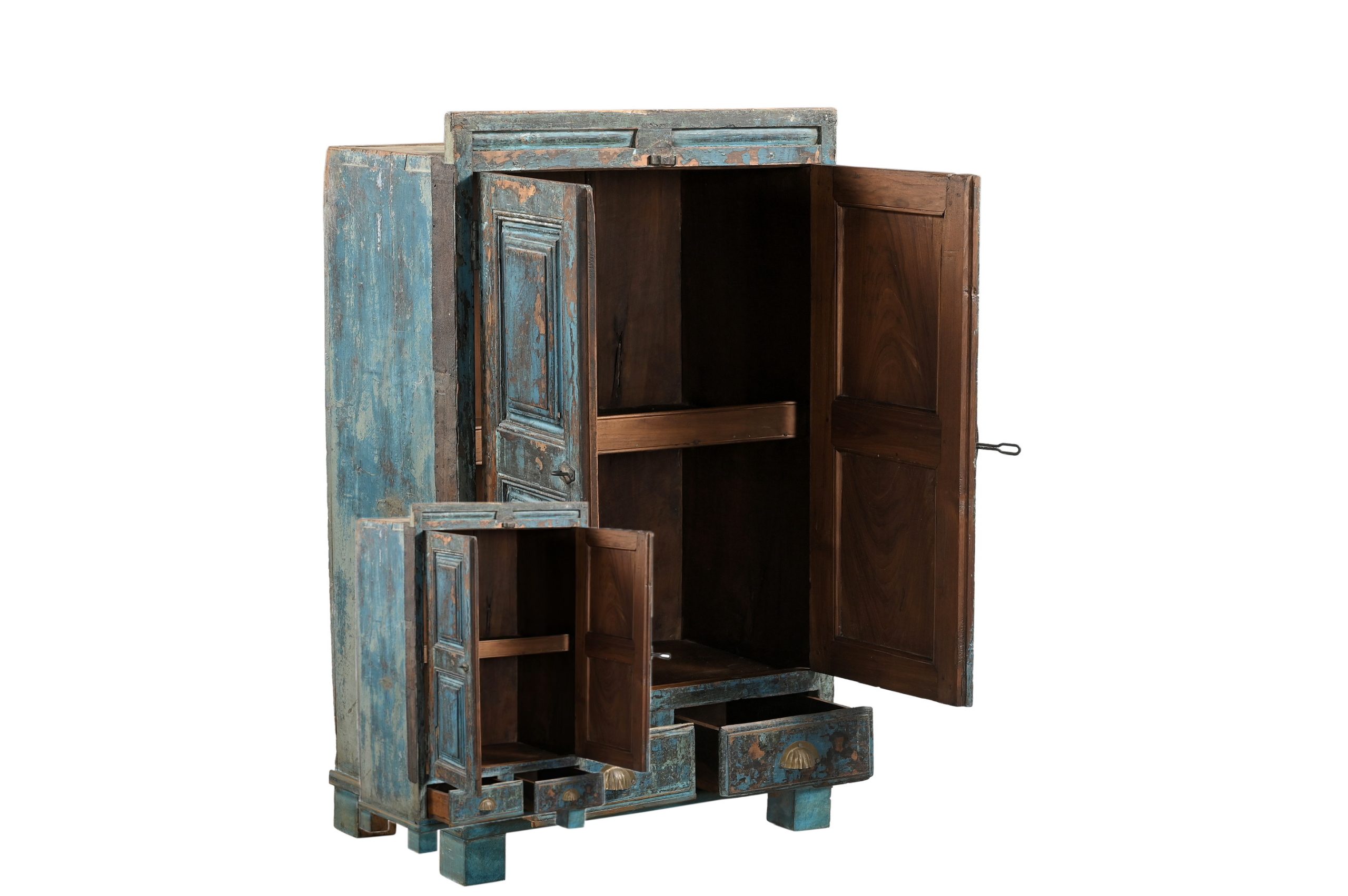 Antique Indian Painted Small Teakwood Armoire, 41Hx25x13 - Image 4