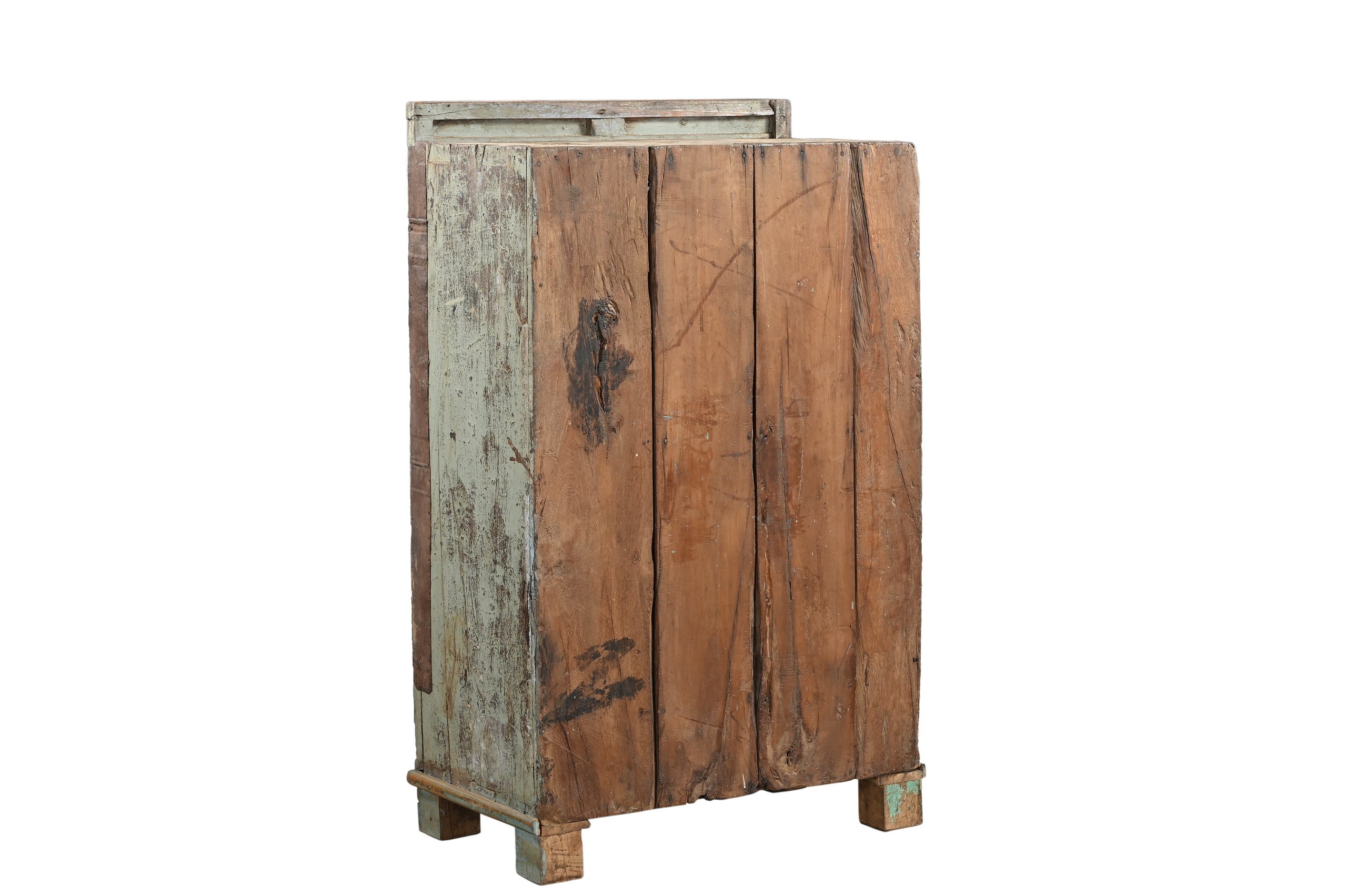Antique Indian Painted Small Teakwood Armoire, 41Hx25x13 - Image 5