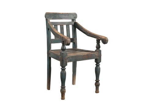 Vintage Indian Painted Teakwood Chair, 31Hx22x21 - Image 2