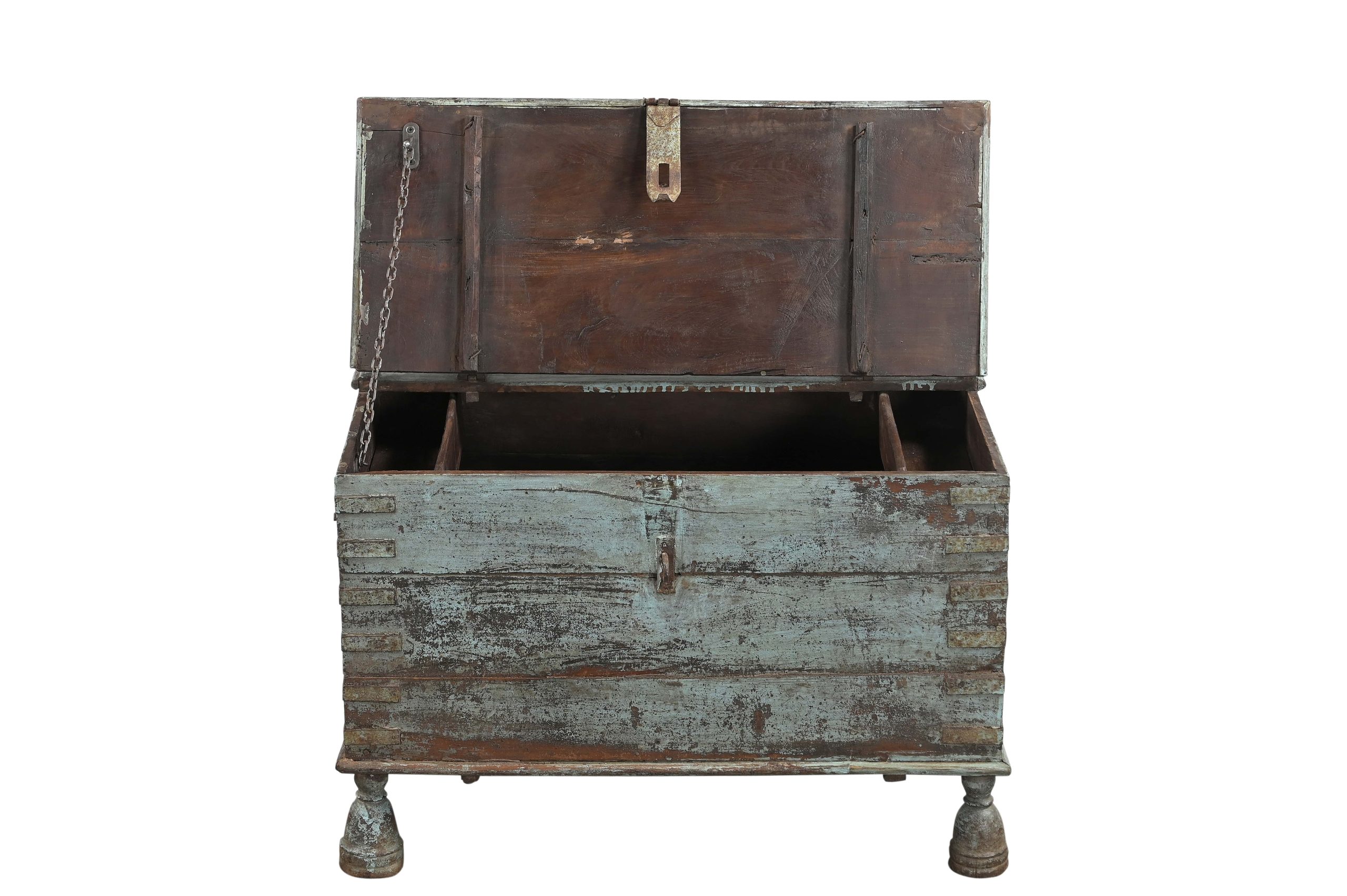 Antique Indian Painted Teakwood Blanket Chest, 21Hx31x20 - Image 4