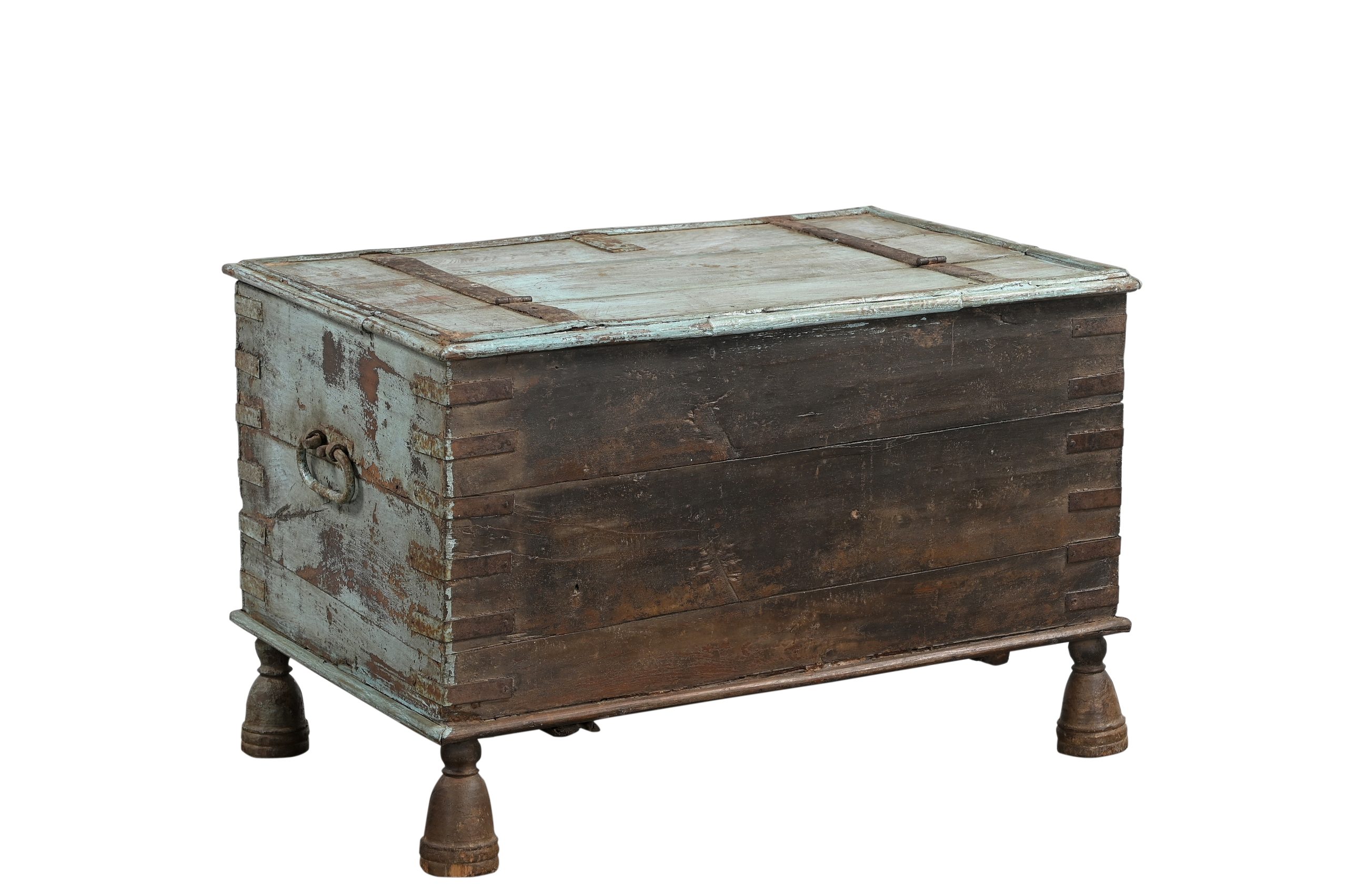 Antique Indian Painted Teakwood Blanket Chest, 21Hx31x20 - Image 5