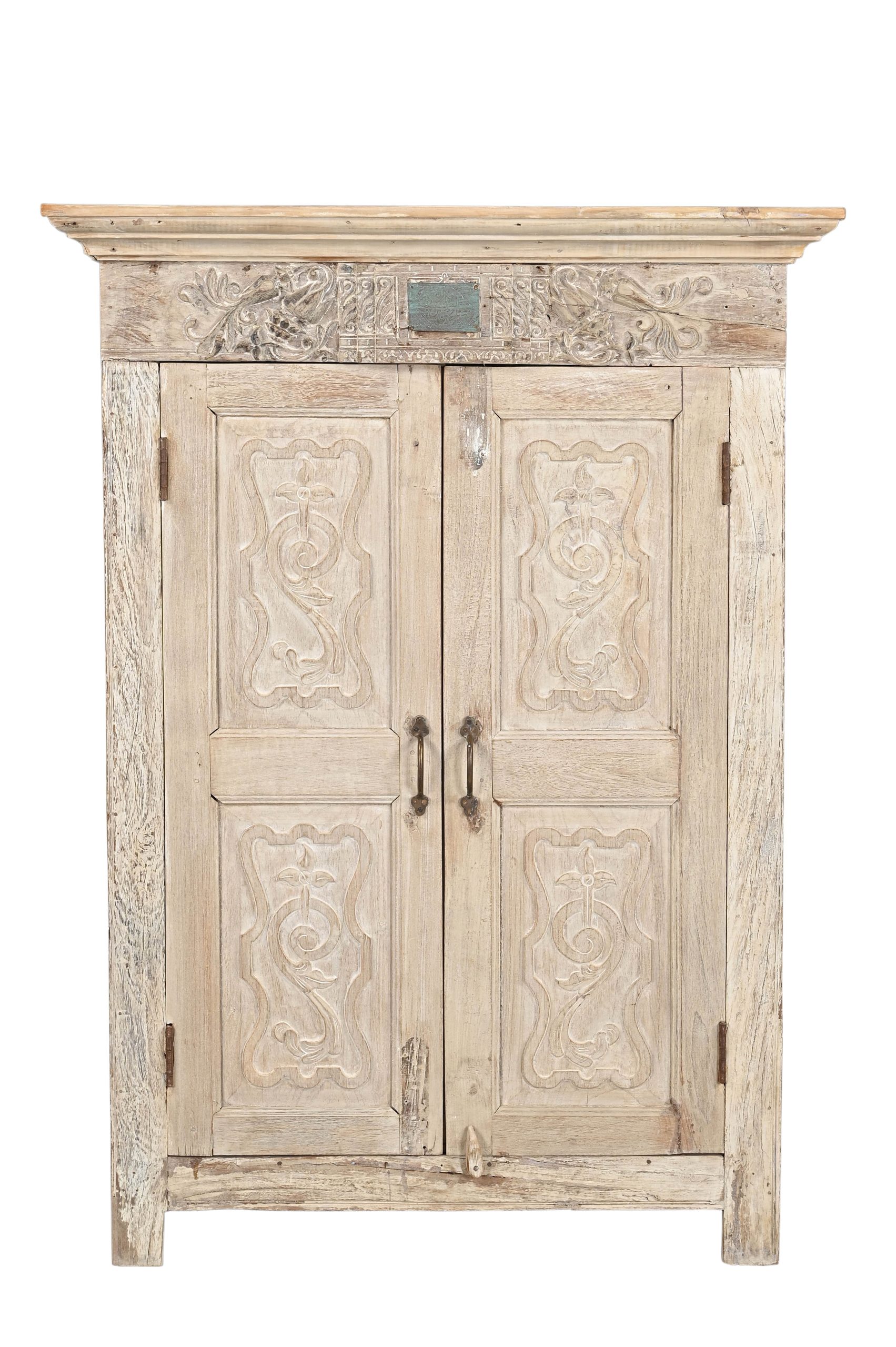 Indian Bleached Teakwood Armoire constructed from antique doors, 53Hx38x18, - Image 3