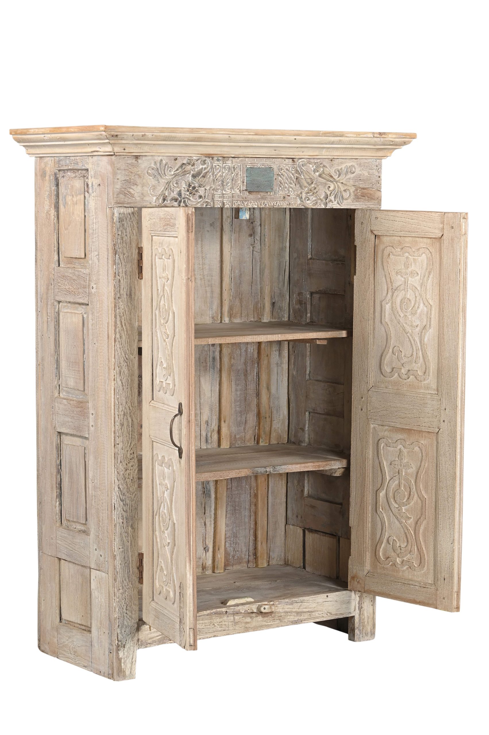 Indian Bleached Teakwood Armoire constructed from antique doors, 53Hx38x18, - Image 4