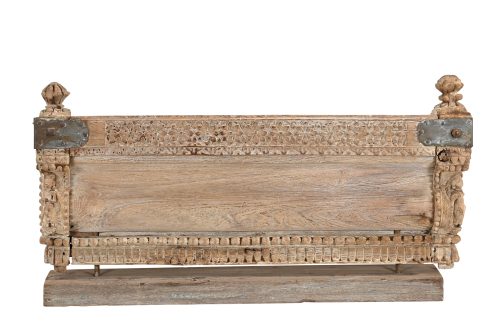 Antique Indian Carved Teakwood Balcony Front on an Iron Stand, - Image 2
