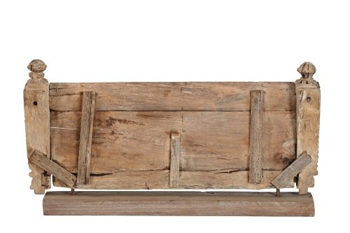 Antique Indian Carved Teakwood Balcony Front on an Iron Stand, - Image 3