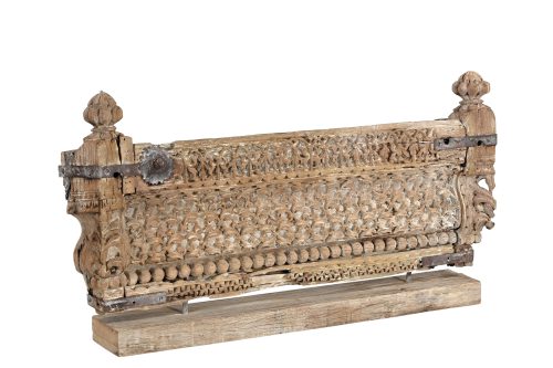 Antique Indian Carved Teakwood Balcony Front on a Stand, 21Hx44x6