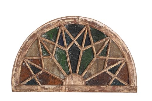 Vintage Anglo/Indian Painted Teakwood Overdoor or wall-mounted Full Size Headboard, 24Hx48x2