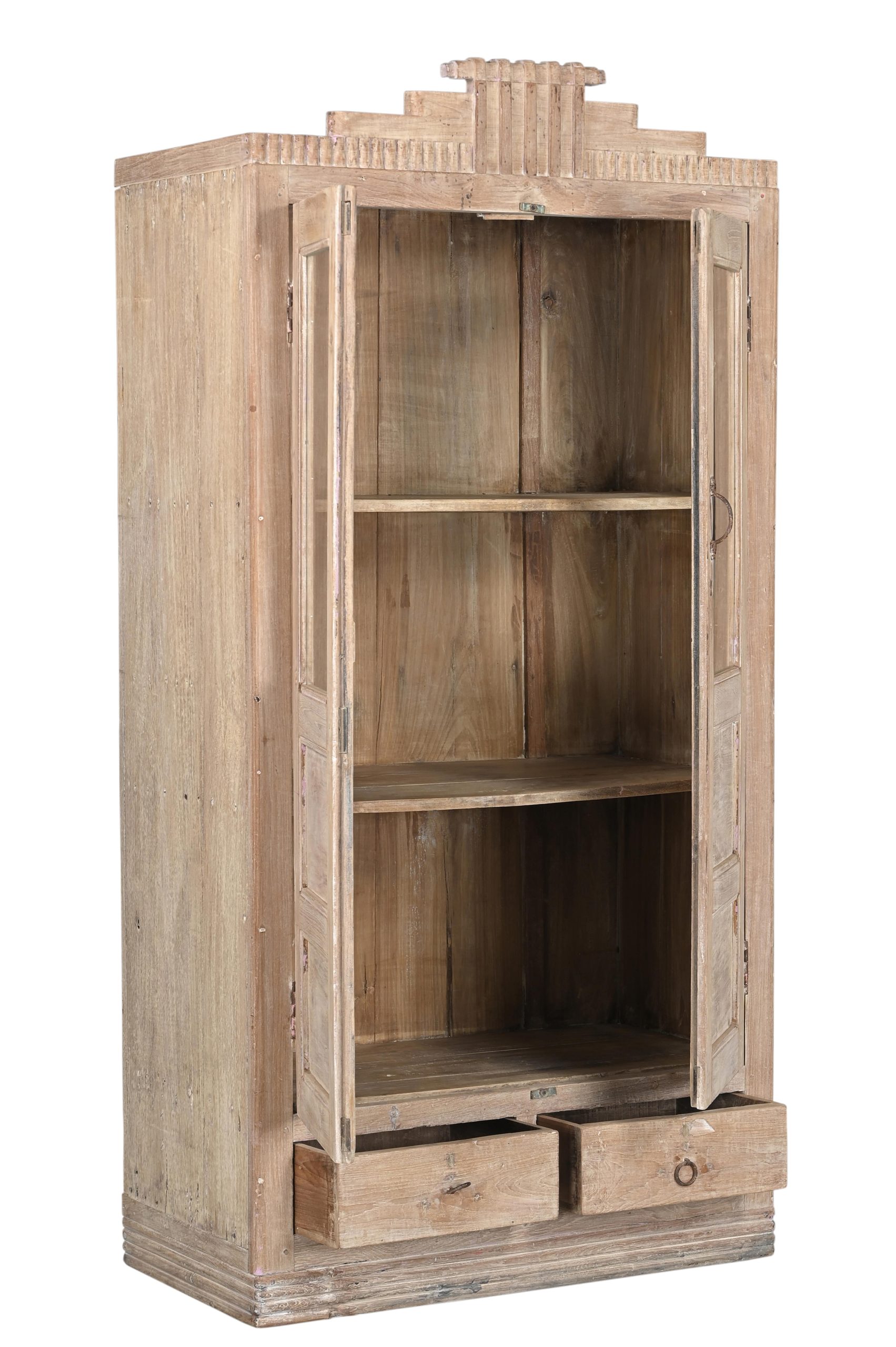 Vintage Indian Bleached Teakwood Bookcase/Armoire, 67Hx32x17 - Image 3