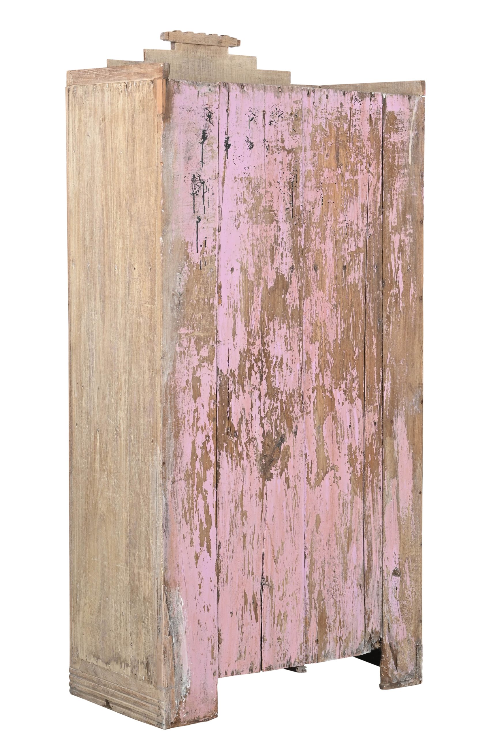 Vintage Indian Bleached Teakwood Bookcase/Armoire, 67Hx32x17 - Image 4