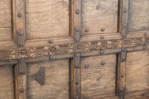 Indian Queen Size Headboard constucted from an Antique Teakwood Door, 54Hx64x3 - Image 2