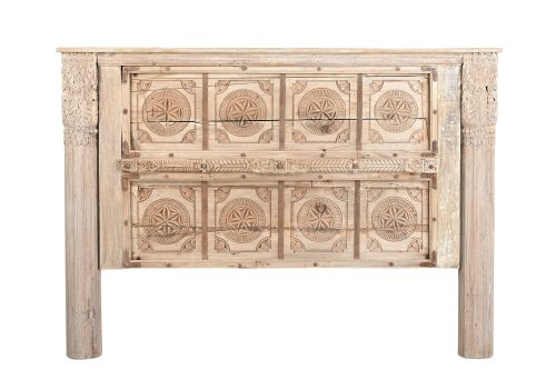 Indian King Size Headboard constructed from an antique door and pillars, 60Hx85x5