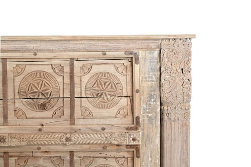 Indian King Size Headboard constructed from an antique door and pillars, 60Hx85x5 - Image 2