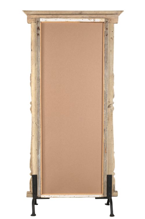 Antique Bleached Teakwood Window Frame Mirror on Iron Legs, 79Hx43x3 - Image 3