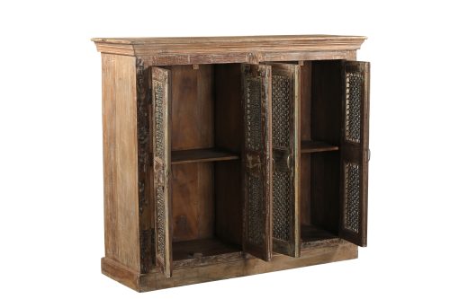 Indian Teakwood Cabinet constructed from Antique Doors with inset Jali Iron, 49Hx57x18 - Image 4
